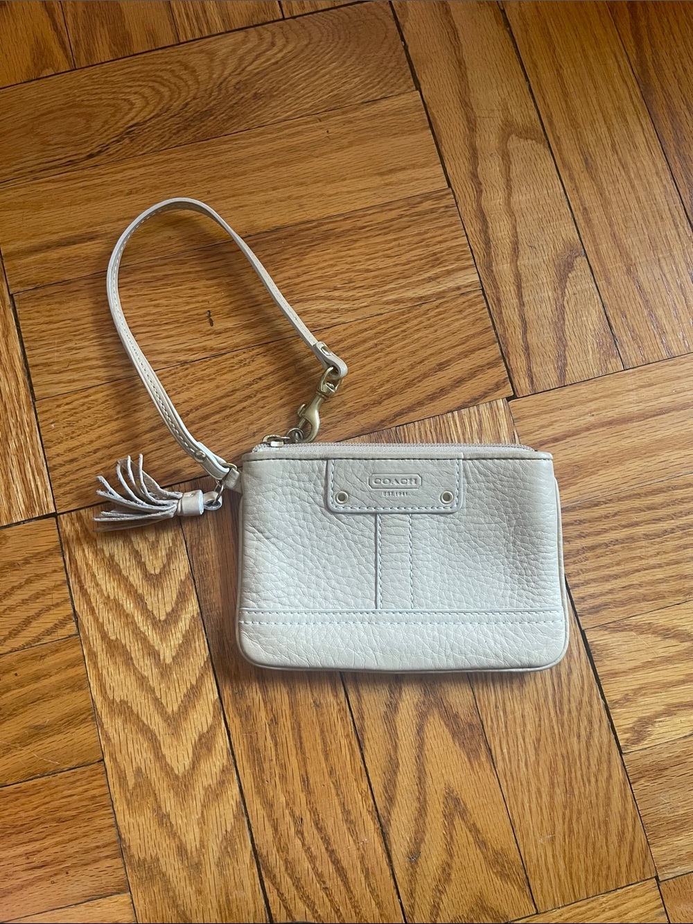 Coach Leather Wristlet in Light Tan
